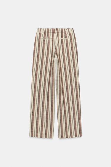 PANTALON DROIT À RAYURES - Beige-marron de Zara - Image 6