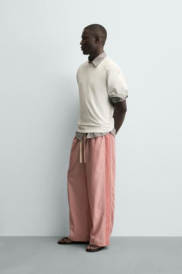 STRIPED TROUSERS WITH CONTRAST SIDE STRIPES - Red by Zara - Image 3