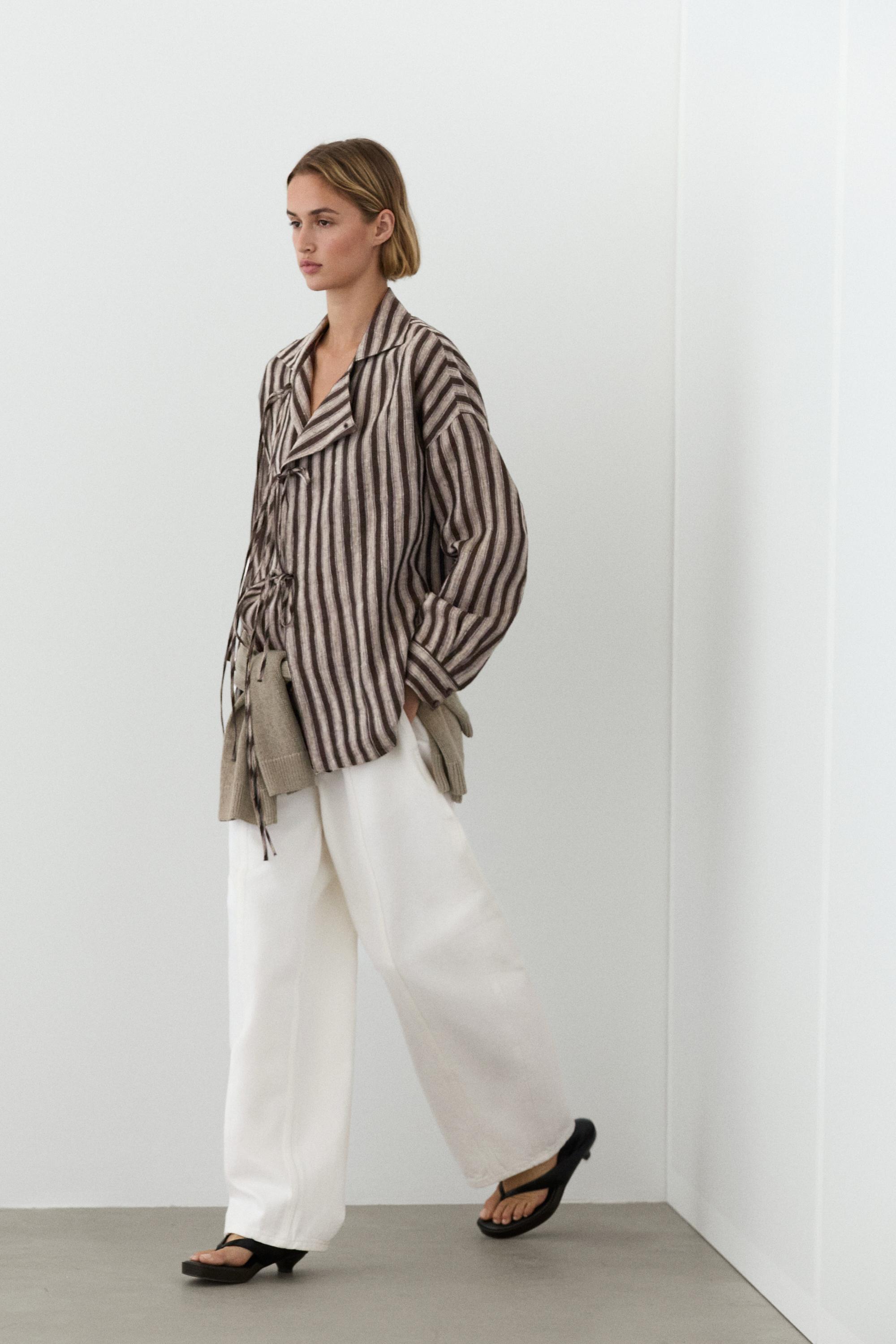 Striped wrap shirt with tie detail