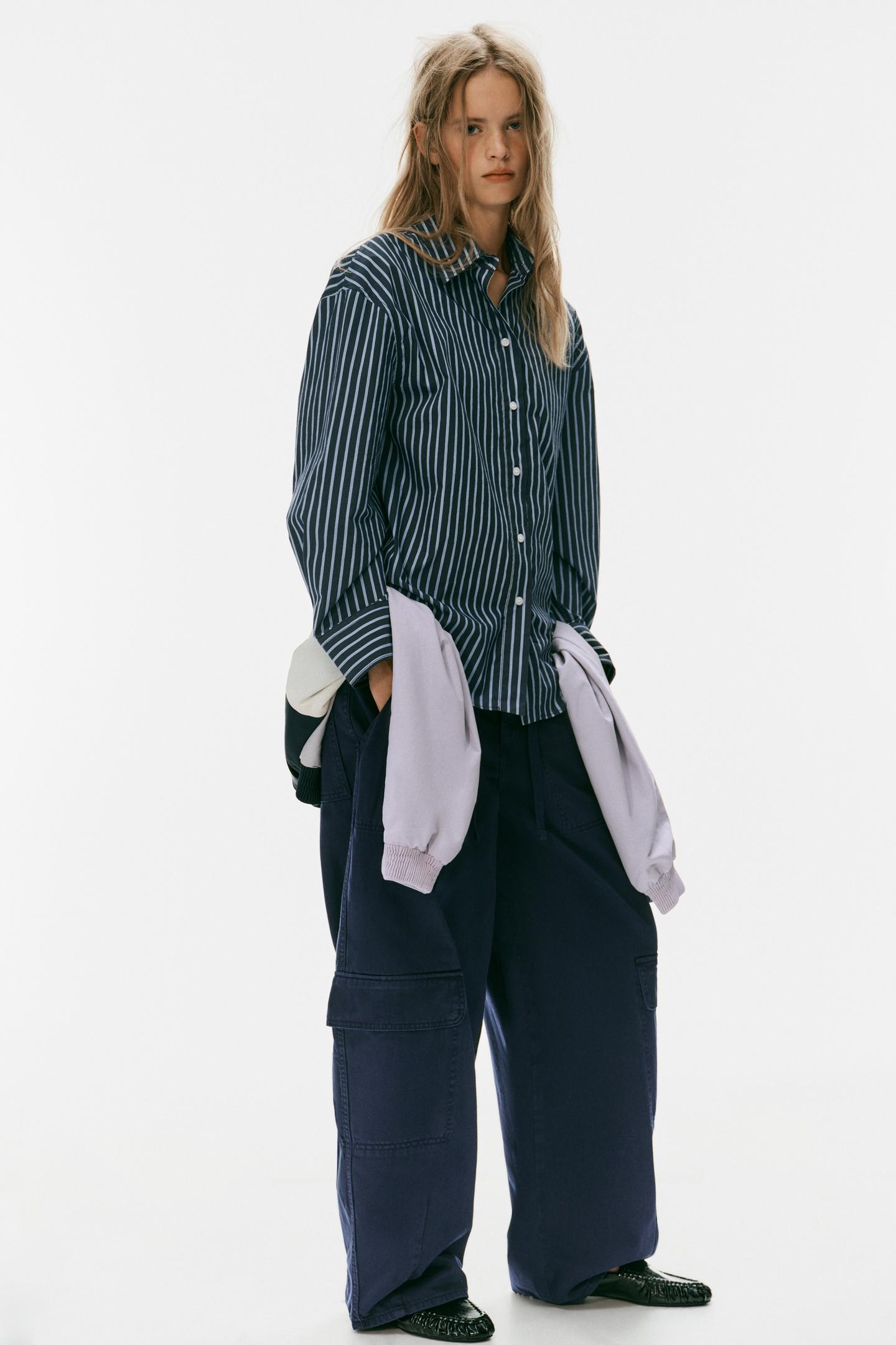 Женская рубашка Zara Striped Oversize Poplin, цвет: Blues — фото 5