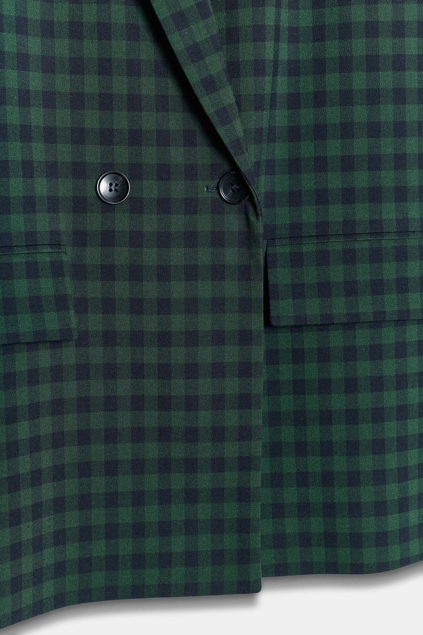 Женский пиджак Zara Checked Double-Breasted, цвет: Зелёный / Синий — фото 3