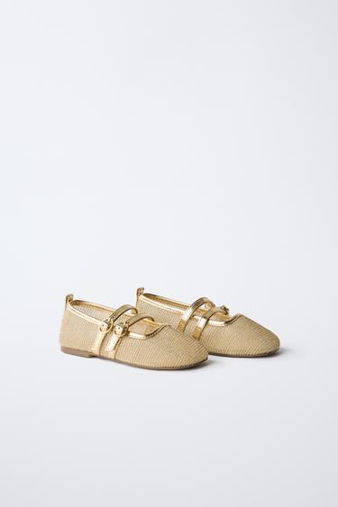 BALLERINES DOUBLE BRIDE MÉTALLISÉES - Or de Zara - Image 1