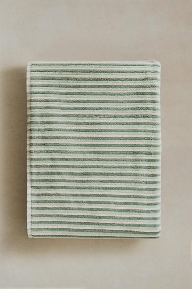 SERVIETTE DE BAIN TEXTURE RAYURES COLORÉES - Écru / Vert de Zara - Image 5