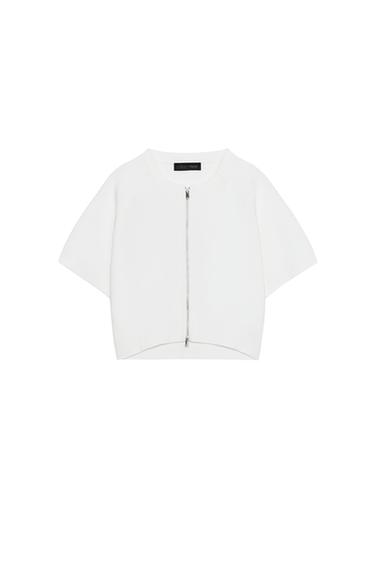 КЪСА ПЛЕТЕНА ЖИЛЕТКА С ЦИП - Бял от Zara