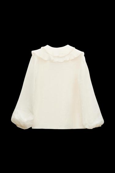 Zara ZW COLLECTION RUFFLED SHIRT - Ecru