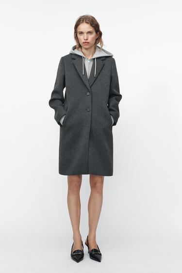 CONTRAST HOODED COAT - Grey by Zara - Image 0