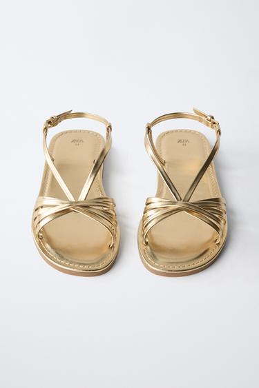 SANDALES À BRIDES MÉTALLISÉES - Or de Zara - Image 3