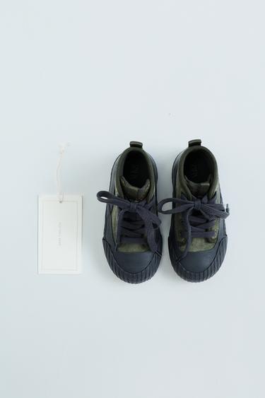 ZARA TIMELESS - LEATHER AND SPLIT SUEDE HIGH-TOP SNEAKERS - Khaki Green by Zara