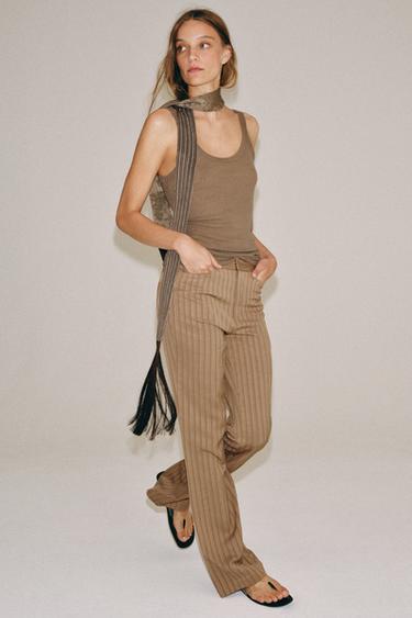 ZW COLLECTION FLARE STRIPED TROUSERS - Pale pink by Zara - Image 3