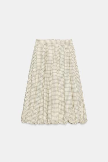 ZW COLLECTION CHECK BALLOON SKIRT - Ecru / Black by Zara