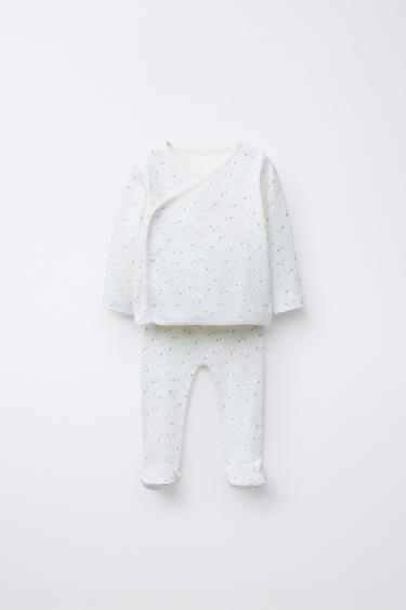 КОМПЛЕКТ ИЗ ФУТБОЛКИ И ЛЕГИНСОВ В ГОРОШЕК — ГОЛУБОЙ от Zara
