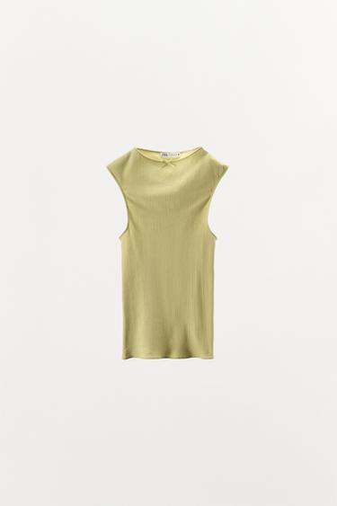 POINTELLE TOP WITH SATIN BOW - Light green by Zara - Image 3