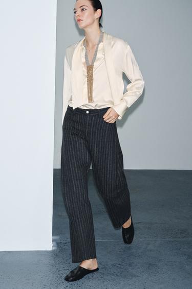 PANTALON BALLON À RAYURES ZW COLLECTION - Gris chiné de Zara - Image 6