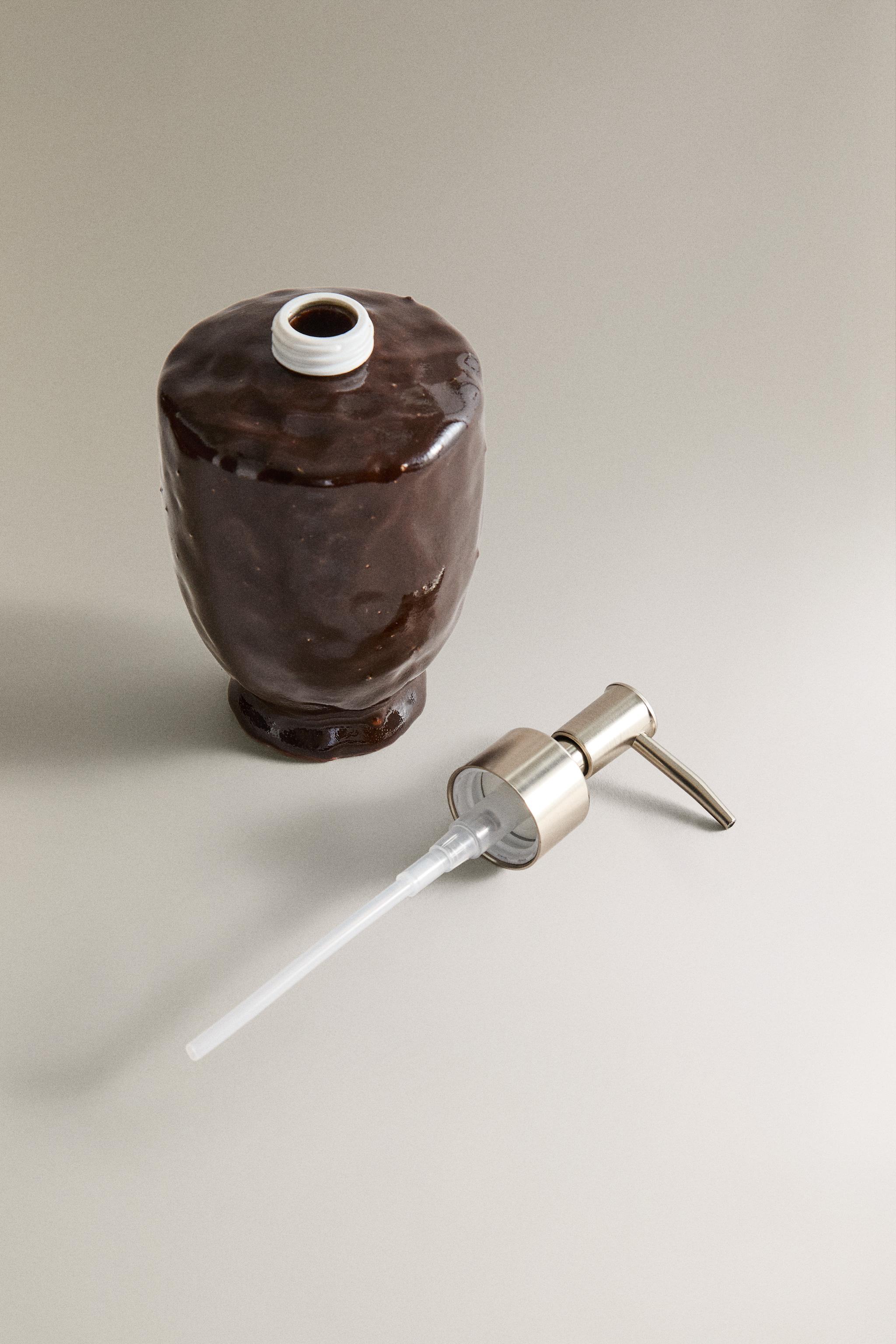 BROWN CERAMIC SOAP DISPENSER