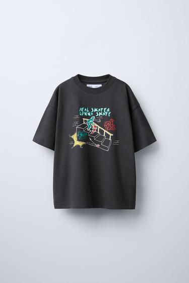 Zara SKATER PRINT T-SHIRT - Anthracite grey - Image 0