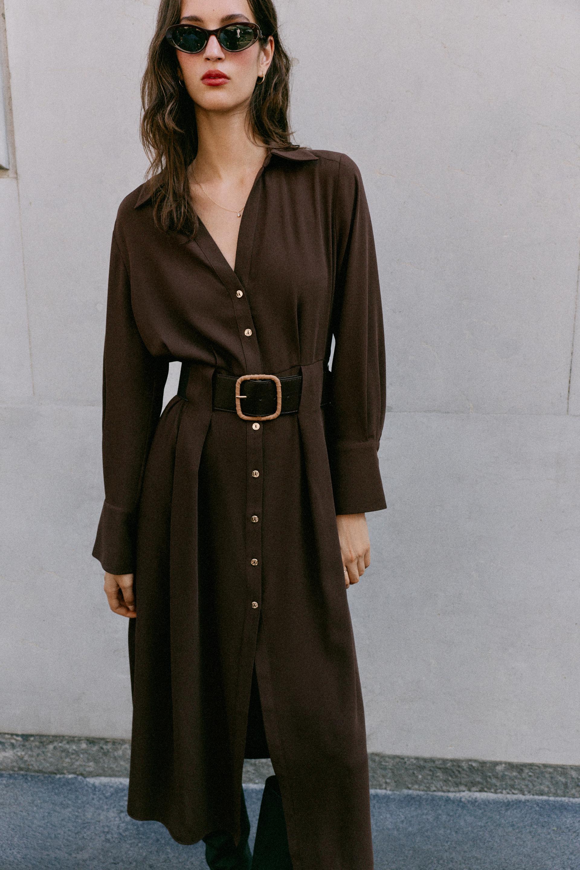BELTED MIDI SHIRT DRESS thumbnail 3