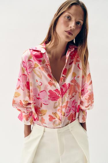 HEMD IN SATINOPTIK MIT BLUMENPRINT - Bunt von Zara