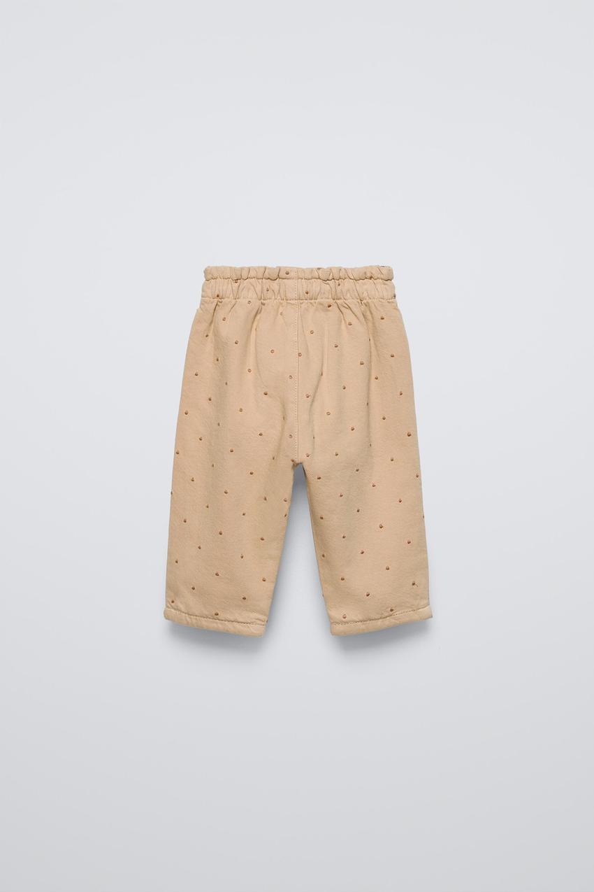 ツイル地ドット柄パンツ - ライトキャメル | ZARA Japan / 日本 