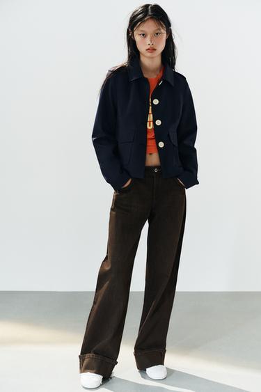 Zara TRF LOW-RISE FOLDED DENIM JEANS - Brown