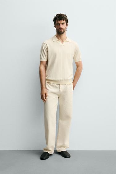 REGULAR FIT RIBBED KNIT POLO SHIRT - Ecru by Zara