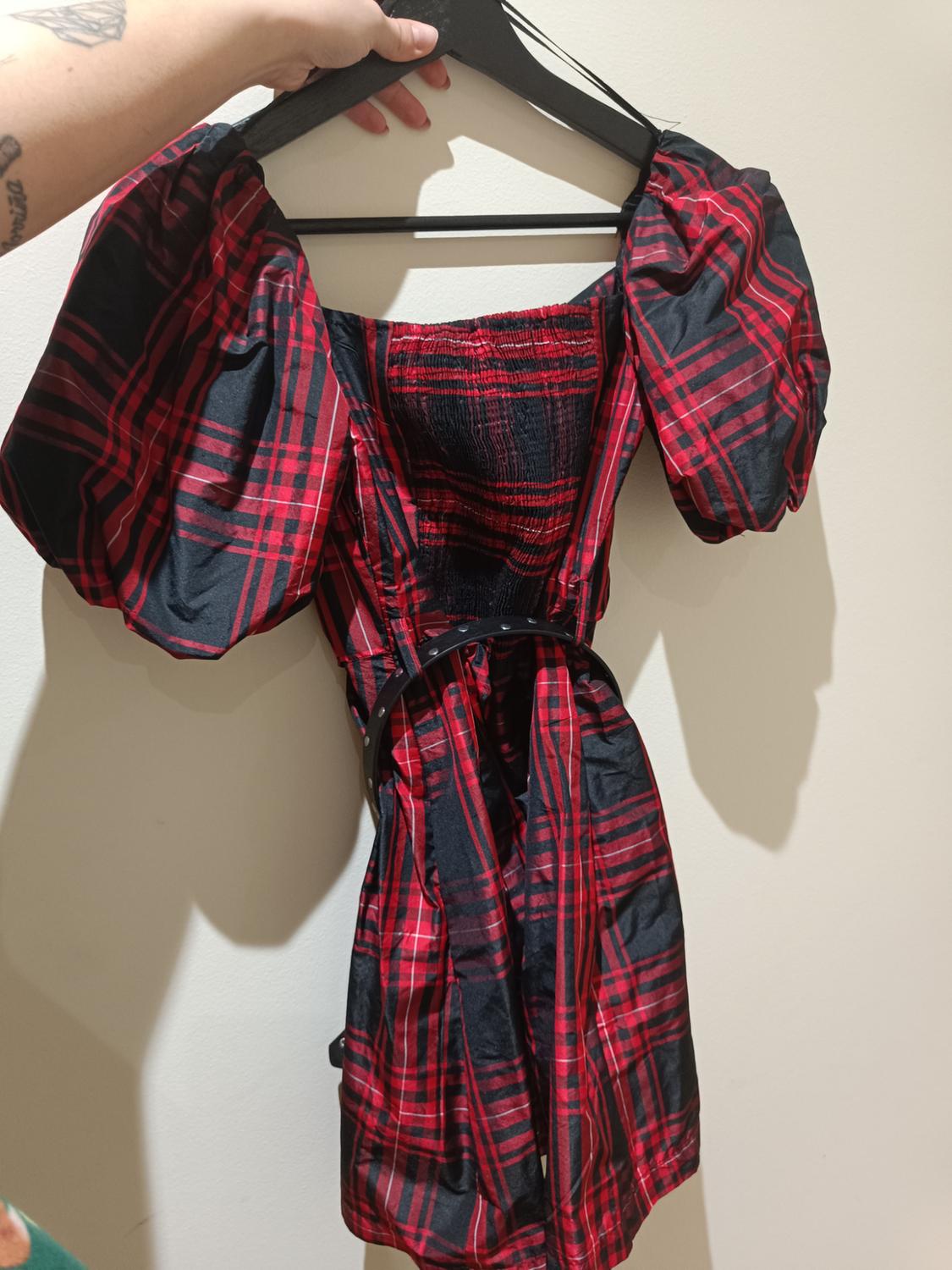 CHECKED DRESS WITH BELT - Image 9