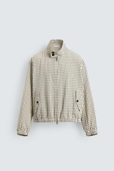 ג'קט קרופ משובץ עם טקסטורה - נוד / שחור של Zara