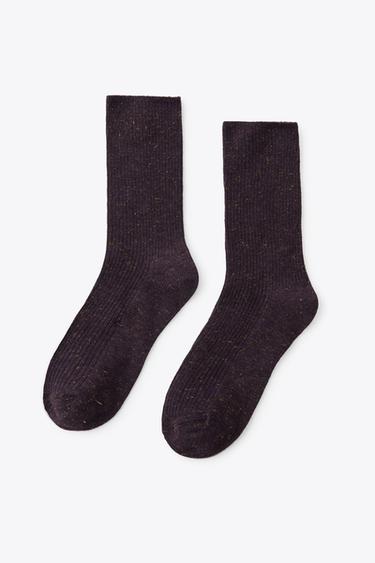 Zara 金屬色絲線羅紋襪 - 茄紫色