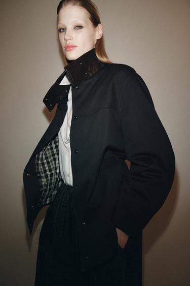 Zara ZW COLLECTION CONTRAST COLLAR JACKET - Navy blue