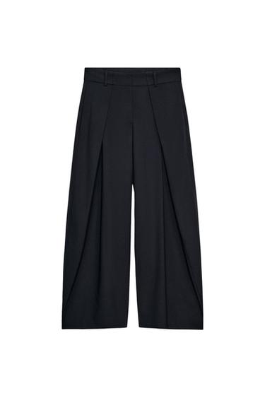 ZW COLLECTION WIDE-LEG TROUSERS WITH DARTS - Dark navy by Zara