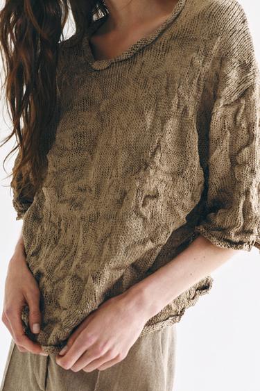 CRINKLE-EFFECT KNIT JUMPER - camel by Zara