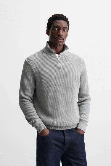 Zara MOCK NECK ZIP-UP SWEATER - Gray marl