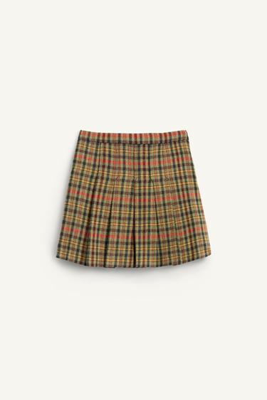 Zara HOUNDSTOOTH WOOL SKIRT LIMITED EDITION - orange-green