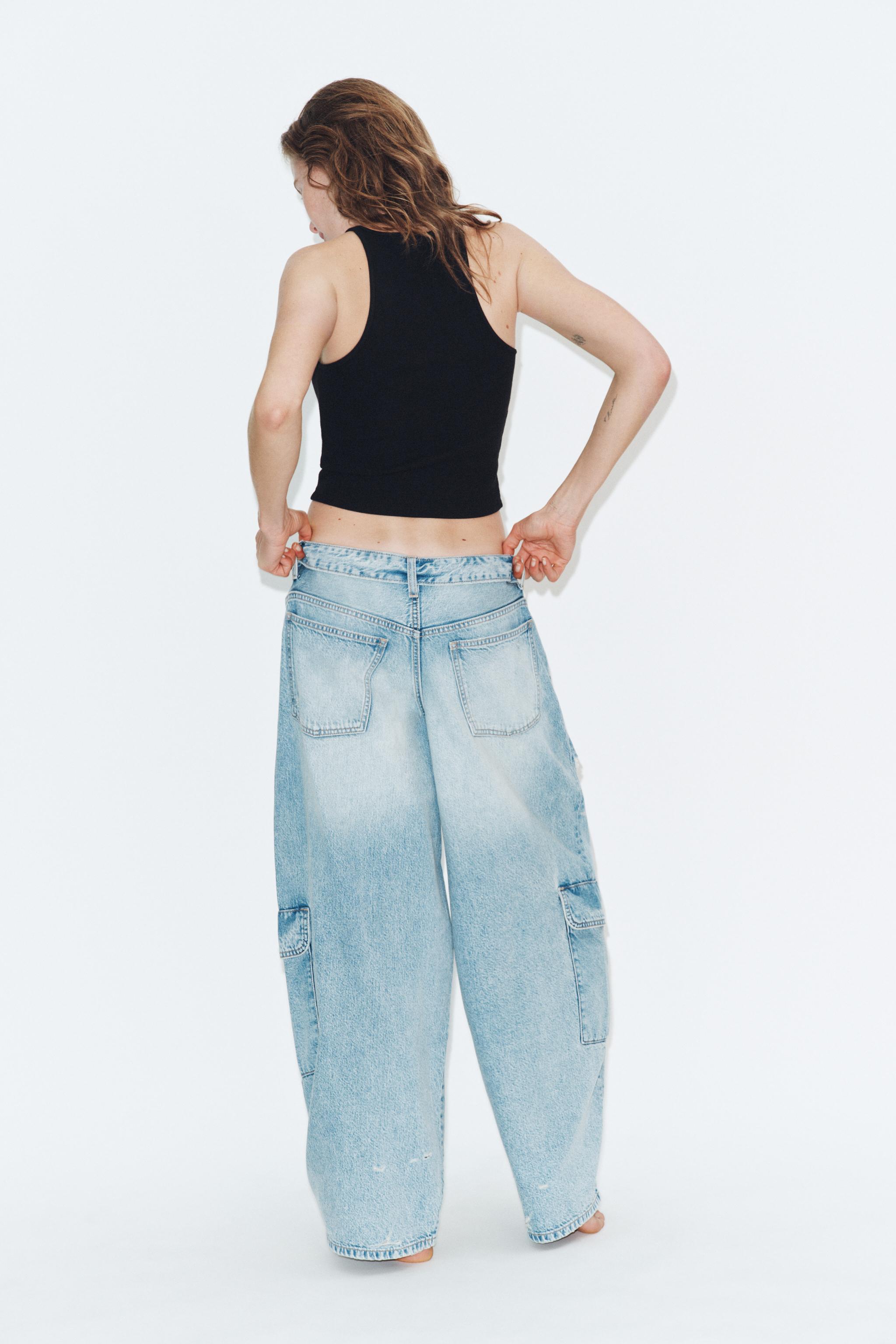 TRF OVERSIZED MID-RISE RIPPED CARGO JEANS