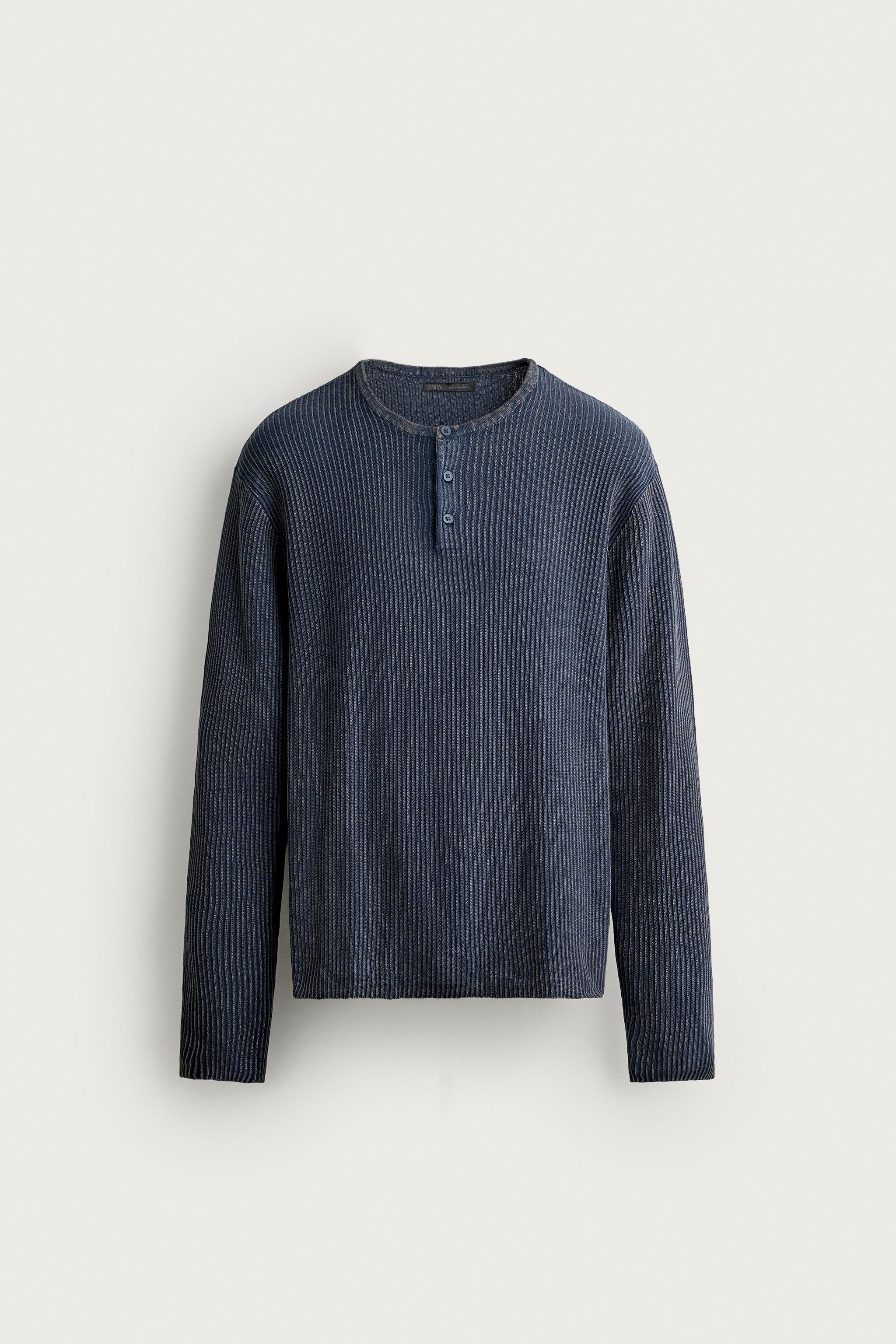 HENLEY KNIT T-SHIRT — Faded navy