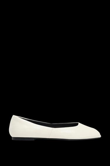 Zara LEATHER OPEN TOE BALLET FLATS - White - Image 0