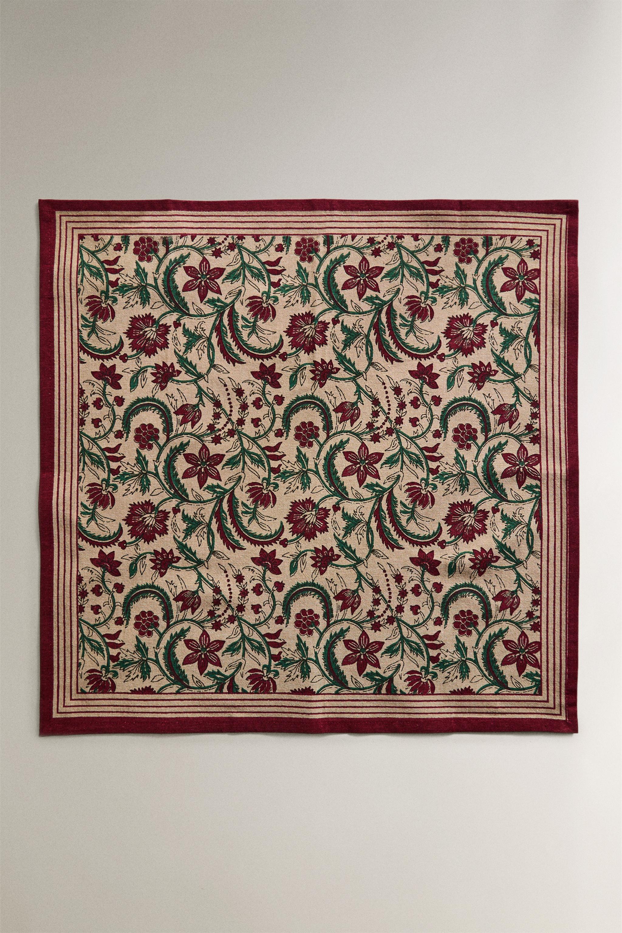 LOT DE SERVIETTES DE TABLE EN COTON À MOTIF FLORAL ENCADRÉ DE NOËL (LOT DE 2)