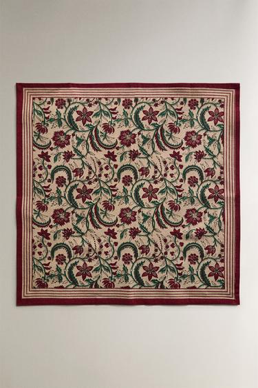 PACK OF FRAMED FLORAL COTTON CHRISTMAS NAPKINS (PACK OF 2) - Light beige by Zara - Image 1