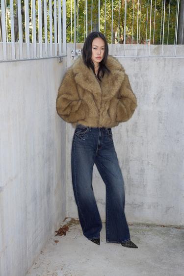 Zara TRF 金屬鉚釘牛仔褲 - 海藍色