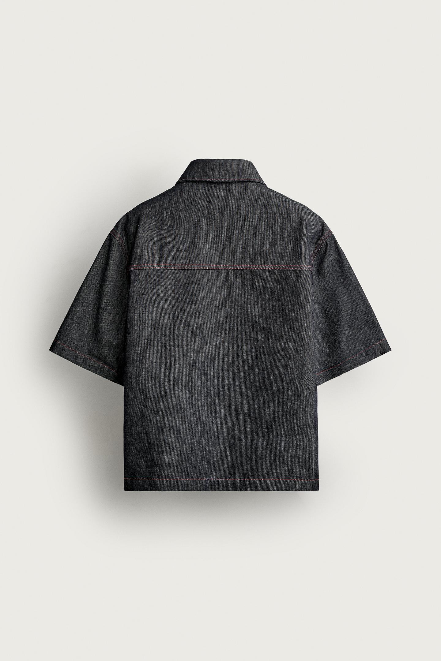 Мужская рубашка Zara Contrast Button Denim Overshirt, цвет: Индиго — фото 8