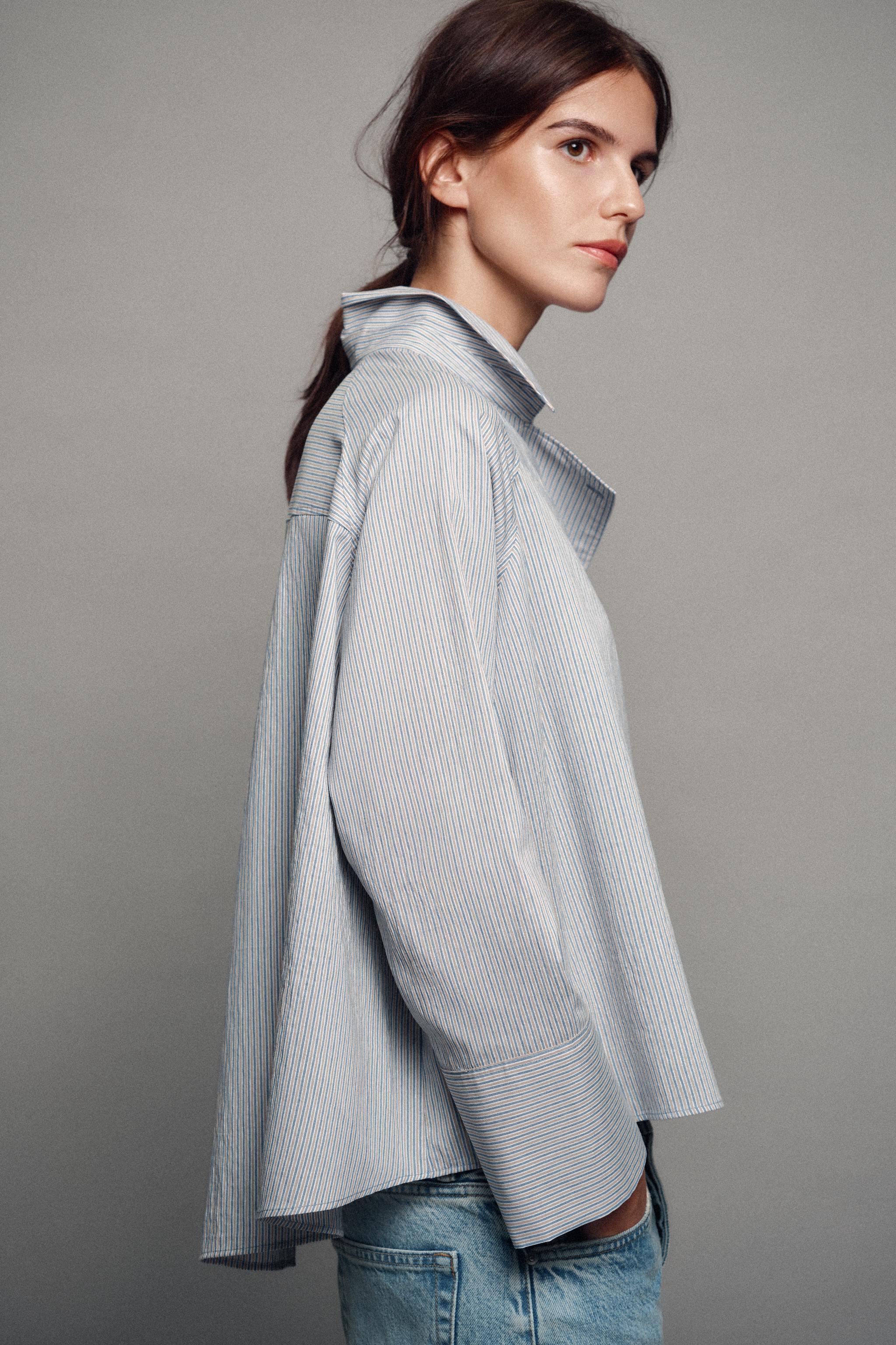 Zara ZW COLLECTION ÇİZGİLİ ANVELOP GÖMLEK görsel 4