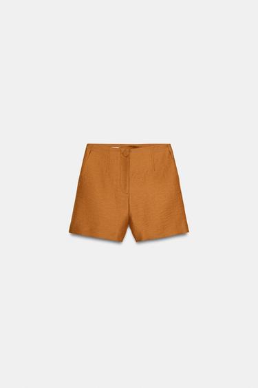 LINEN BLEND SHORTS WITH COVERED BUTTON - Curry by Zara - Image 5