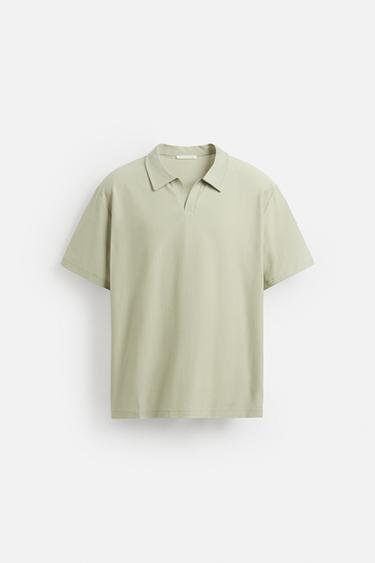 Zara TEXTURED POLO SHIRT - Light green