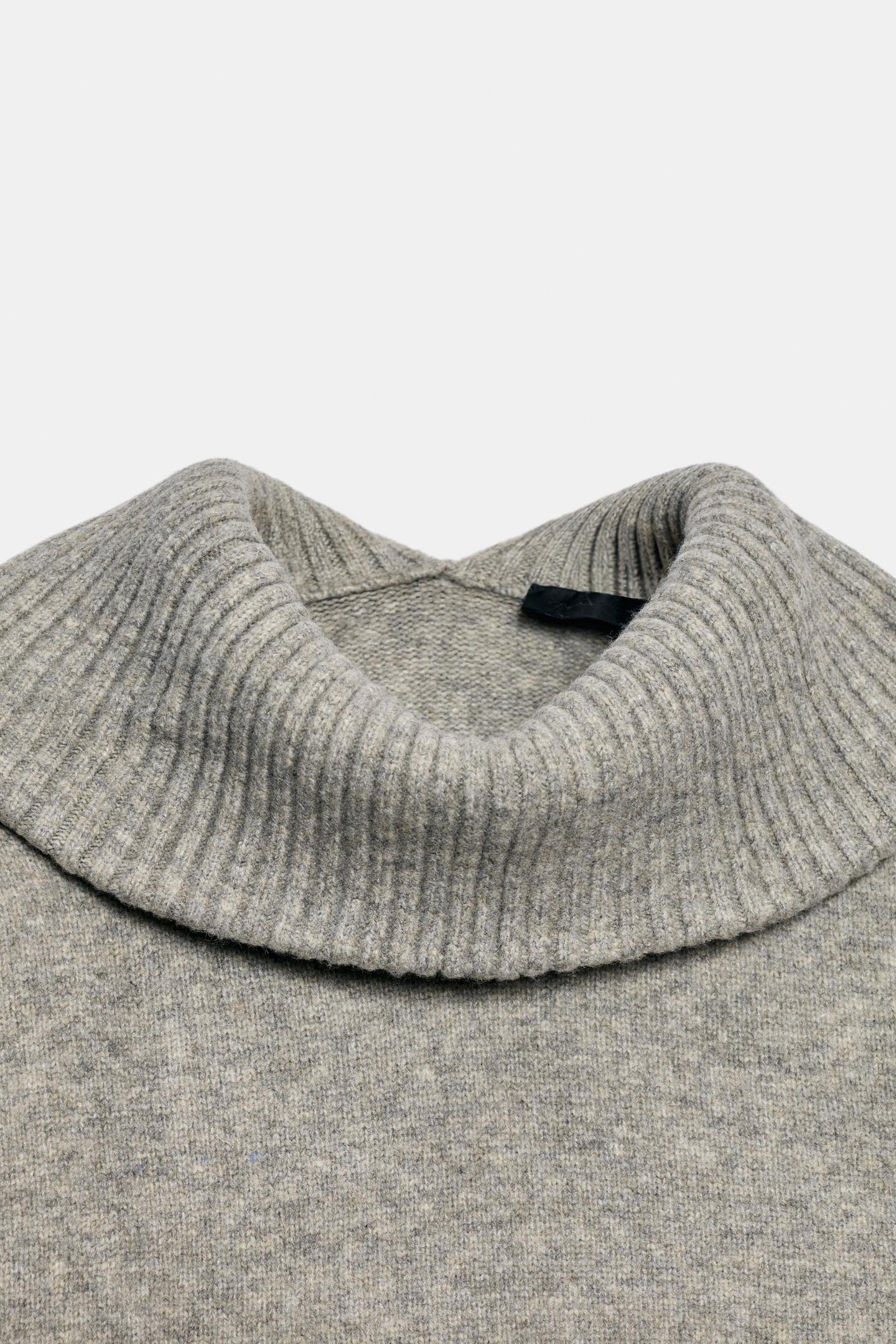 Женский свитер Zara Lapel Collar Knit, цвет: Серый меланжевый — фото 9