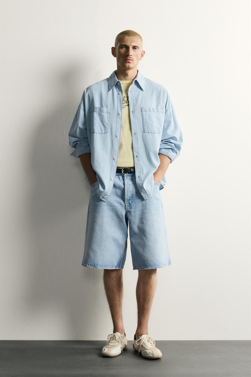 Zara Yüngül yuyulmuş denim köynək
