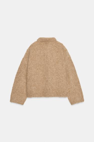 PULL POLO EN MAILLE EFFET BROSSÉ - Marron clair de Zara - Image 6