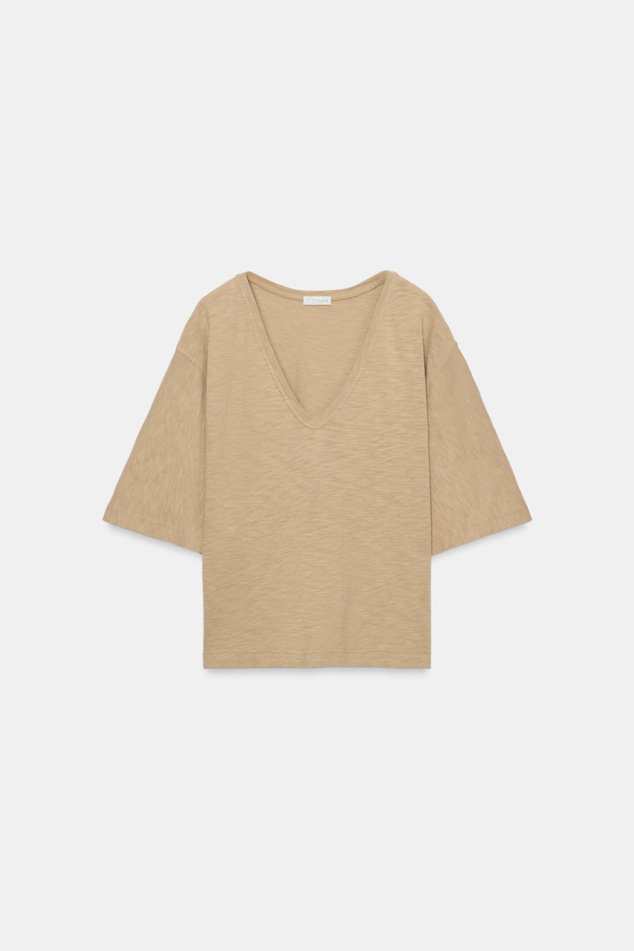 V-NECK T-SHIRT — taupe brown