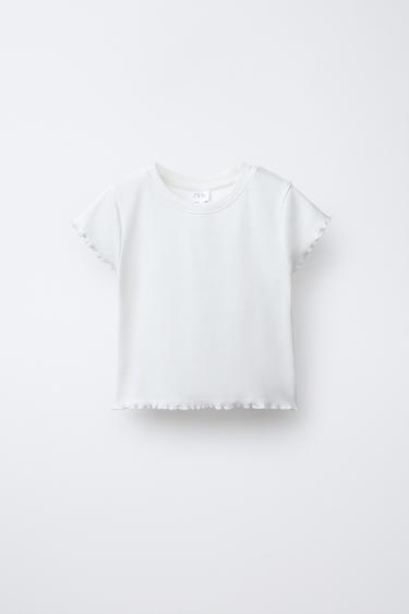 RIBBED T-SHIRT WITH LETTUCE-EDGE TRIMS - Oyster-white by Zara - Image 0
