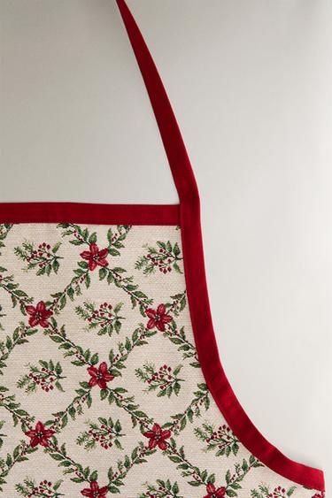 FLORAL CHRISTMAS APRON - Green by Zara - Image 1