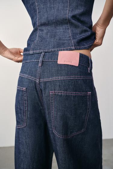 Zara LINEN BARREL PANTS - Indigo