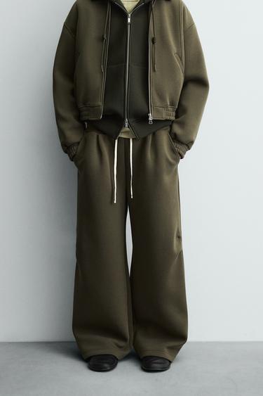 WIDE-LEG NEOPRENE-EFFECT TROUSERS WITH STUDS - Olive green by Zara